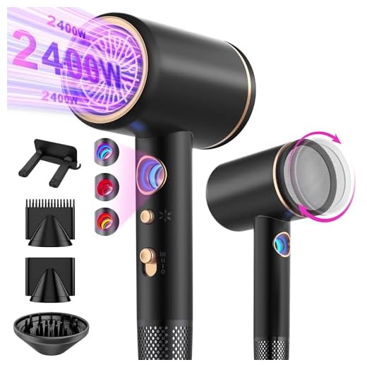 Tisoutec Secador de pelo profesional de iones con motor AC 2400 W, difusor de pelo 4 en 1, botón caliente/frío, 3 niveles de calor, 3 niveles de velocidad, incluye