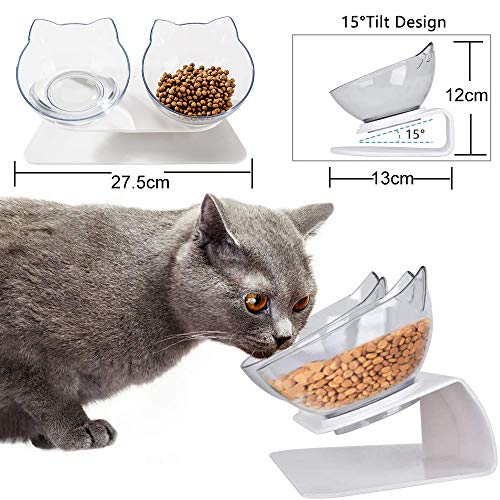 WELLXUNK Katzen Fressnäpfe, Doppelter Futternapf 15°Neigbar, Transparent Katzenfutter Und Futternapf für Katzen mit Erhöhtem Ständer, für Katzen Und Kleine Hunde (Transparent) - Image 3