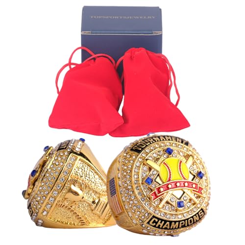 Image of 2 pcs Pack or 12 pcs Pack Softball Championship Trophy Ring Award Gift for Tournament Champion Team palyers Awards Trophy on Side Size 9.5