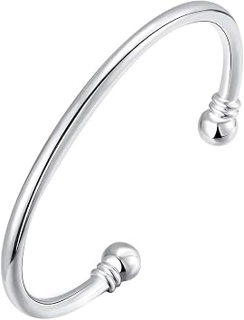 925 Sterling Silver Bangle Bracelet Cutesmile Fashion Simple Open Bangle Bead Cuff Jewelry for Men Women
