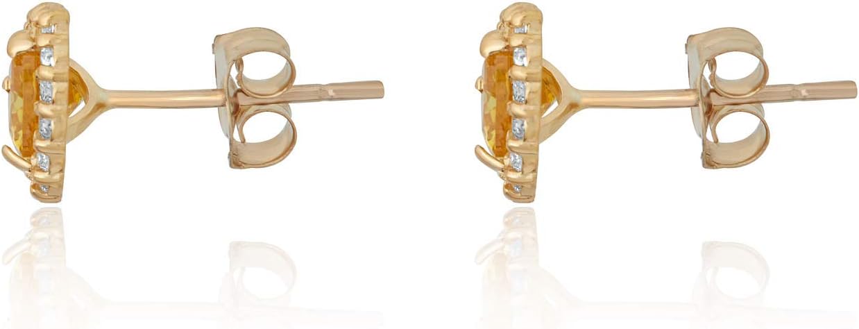 AVORA 10K Yellow Gold 4mm Birthstone Simulated Diamond CZ Halo Heart Stud Earrings - 12 Months