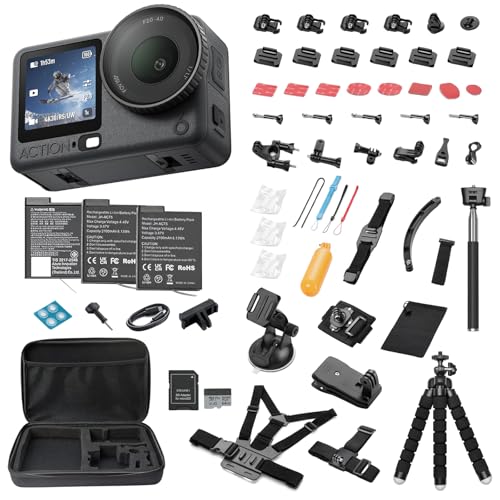 DJI Osmo Action 6 Essential Combo, with 58 Piece Accessory Kit + 2 Extra Batteries + 64GB Card - Waterproof Action Camera with 1/1.1″ Square Sensor, Action Camera 8K Ideal for Daily Use