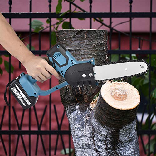 Weelmusic Mini Electric Cordless Chainsaw, 8 Inch 880W Durable Handheld Rechargeable Lithium Battery Chain Saw with Copper Brushless Motor, 2 Pieces Batteries