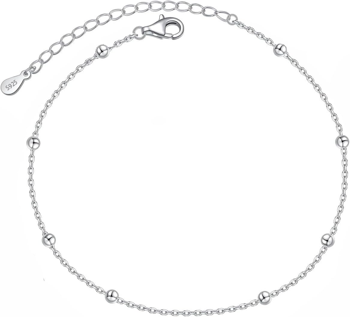 AOBOCO Sterling Silver Rainbow Planet Galaxy Anklet, Multicolor Crystals from Austria, Ankle Bracelet Foot Bracelet for Women Anniversary Birthday Sister Wife Jewelry Gifts