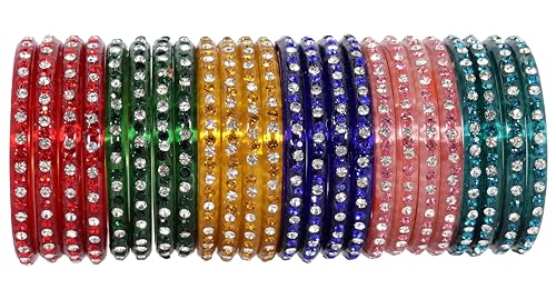 Image of NMII Fancy Glass Bangle Set For Women & Girls | Kada Bangles For Daily Use | Kaanch Ke Kade | Multicolor Kada Set | Chudi For Women | Fancy Women's Bangles For Wedding, Party & Gift