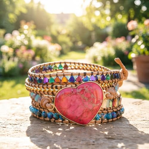 Image of YGLINE Boho Handmade Wrap Leather Tube Crystal Stone Bracelet for Women