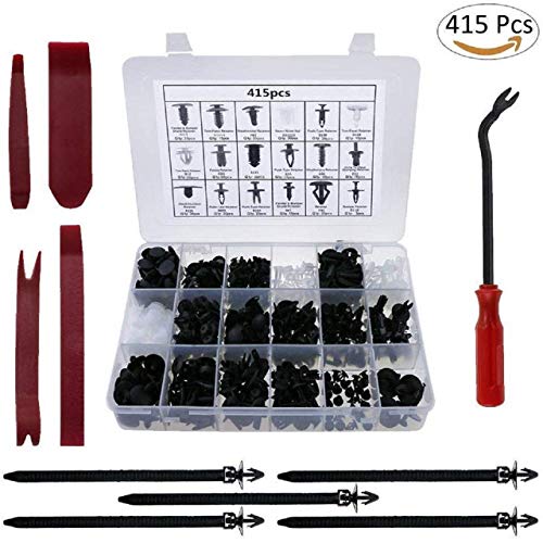 425 Pzas clips rebites plástico, universal auto clipes de nylon preto rebite de plástico, clipes de ajuste do carro retentores de impulso com extrator de sutiã gratuito parafuso