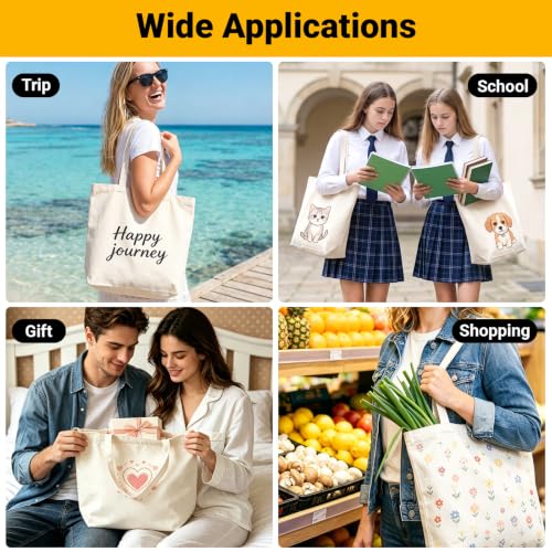 Segarty Canvas Tote Bag 17.7x13.78x5.9in with Zipper, 3 PCS Heavy Duty Shopping Tote Bags, Reusable & Washable Beige Blank Cloth Bags for Grocery & Beach Travel, Lightweight Shopping Totebags for DIY - Image 6