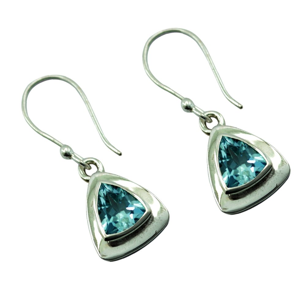 Boucles d'oreilles topaze bleue véritable et argent massif