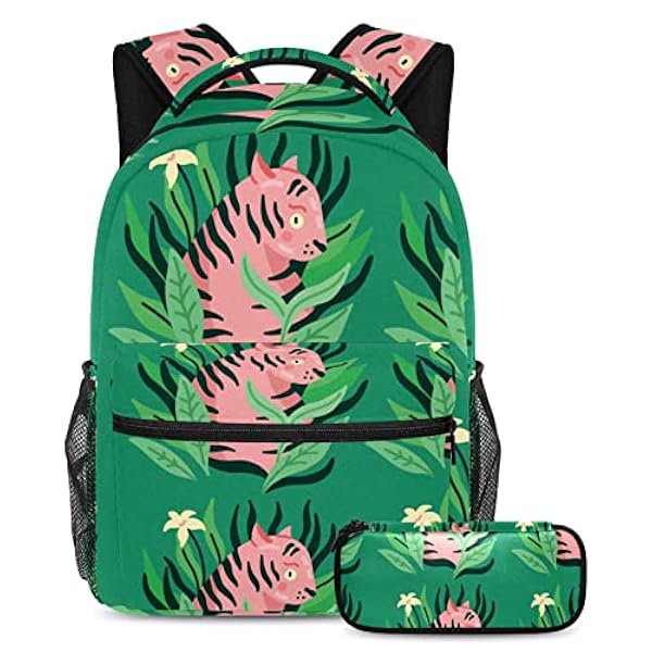 Laptop Rugzak Tijger Omringd door Bladeren School Rugzak Met Potlood Case Voor Vrouwen Mannen Tiener College Boekentas, Multi kleuren