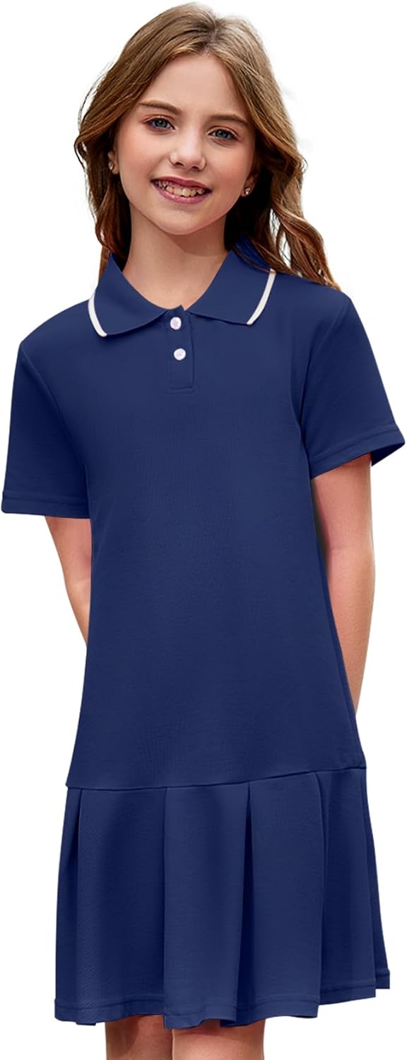 COZYPOIN Girls Active Tennis Dress Polo Short Sleeve Summer Casual School Uniform Pleated Athletic Dresses for 5-14Y