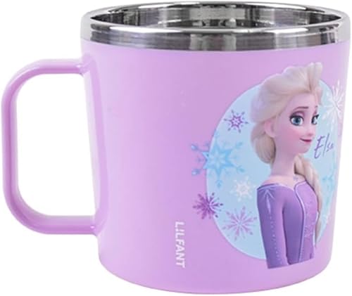 Lilfant Taza de acero inoxidable con asa de Elsa & Anna, color morado claro, congelada, 8.8 fl oz (tipo A)