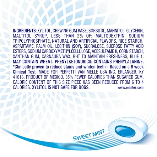 Image of Mentos Pure White Sugar-Free Chewing Gum With Xylitol, Sweet Mint, 120 Piece Bulk Resealable Bag (Pack of 2)