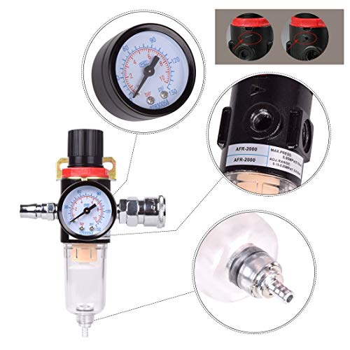 Hotusi 1/4" BSP Air Compressor Moisture Filter Trap Oil Water Separator Regulator Lubricator