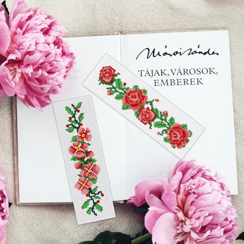 Image of INFUNLY 6 Set Cross Stitch Bookmark Kit Rose Flower DIY Cross Stitch Kit 8 inchx2.4 inch Pre-Printed Sunflower Stamped Embroidery Bookmark with Instruction for Beginners Book Lovers Adults Craft Gift