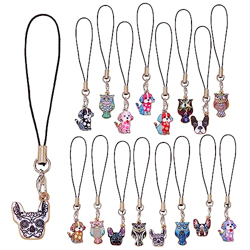 BEEFLYING 16 piezas abalorios de animales para teléfono móvil, abalorios Kawaii para teléfono móvil, bonitos colgantes colgantes, decoración para mochila, cartera, llavero, accesorios