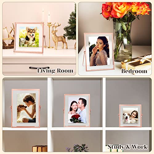 Set Of 6 Metal Picture Frames Vintage Minimal Ornate Floating Easel Stand Photo Frames Antique Vertical Glass Frame For Pictures Photos Desk Tabletop Display, 4 Inches, 6 Inches, 7 Inches (Rose Gold) #TOP6
