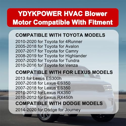 Image of HVAC A /C Heater Blower Motor Fan Compatible with Toyota for Camry /4Runner 2010-2016 for Avalon for Highlander for Tundra, for Lexus ES350 GX460 RX350 2010-2012, Replace 700215 87103-60400
