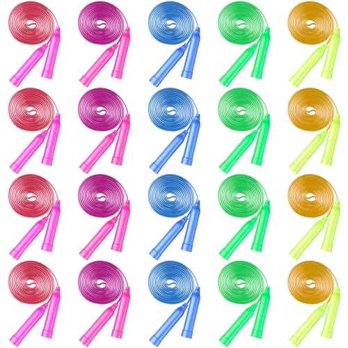 Wlilupah 20 Pcs Colorful Jump Rope for Kids Ropes with Plastic Handles Gift for Kids 7.2 Feet Adjustable Skipping Rope for Outdoor Exercise Sport Party Equipment