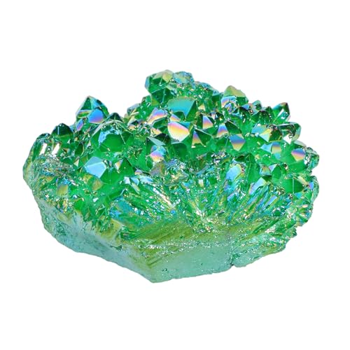 SUNYIK Green Titanium Coated Crystal Cluster,Quartz Drusy Geode Gemstone Specimen Specimen Sphere Figurine(0.2-0.3lb)