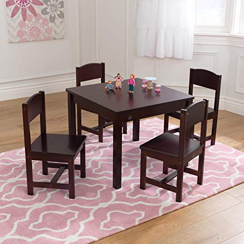 Kidkraft Wooden Farmhouse Table & 4 Chairs Set, Children's Furniture For Arts And Activity, Espresso, Gift For Ages 3-8 23.6 X 23.6 X 19 Inches #TOP2