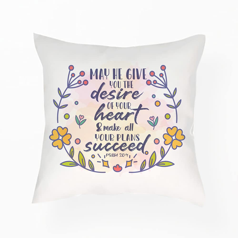 Getagift Men's Satin Cushion Cover May He Give You The Desires Of Your Heart Bible Verse/Quote Faith In God Present For /Wo, Thanks Giving, Birthday Present Home Décor, Satin Throw Pillow/Cushion. (Satin Cushion Cover)