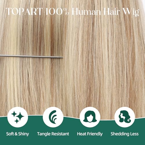 Image of Ombre Mixed Blonde Wig Human Hair Pre Plucked Straight Short Bob Wigs 5x6 UHD Lace Front Wigs Remy Real Human Hair for Women 14Inch