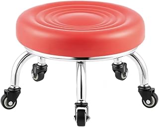 Rolling Stool Stool Chair Low Roller Stool with Wheels Pu Leather Seat, 22 Cm Height, Suitable for Squatting On The Floor During Housework, Pedicure, Sofa Stool, Blue (Blue) (Red)