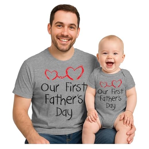 Our First Father's Day Dad & Baby Matching Set Infant Bodysuit & Men's T-Shirt Dad Gray Large/Baby Gray NB (0-3M)