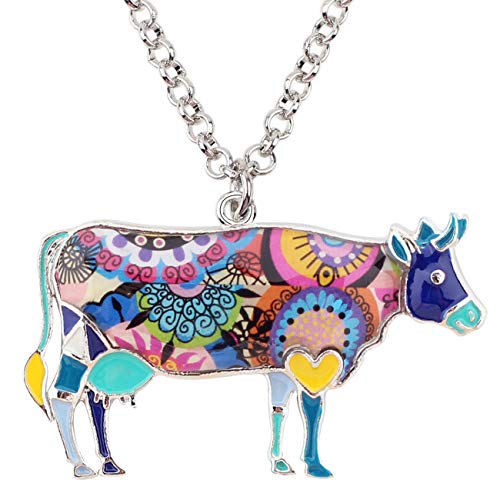 NEWEI Collier avec pendentif en forme de vache en émail pour femme et fille, Alliage de zinc,