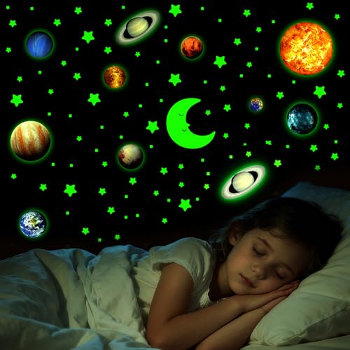 Gsrhzd Estrellas Fluorescentes para Techo, 522 Piezas Estrellas Fluorescentes Luna Sistema Solar Pegatinas Brillan Oscuridad, para Habitación Dormitorio Guardería