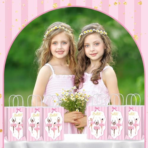 Image of 16Pcs Ballerina Party Favor Bags Ballerina Birthday Decorations Ballet Theme Candy Goodie Bags with Handles Pink Dancing Girl Gift Paper Bag for Girls Birthday Baby Shower Wedding Party Supplies