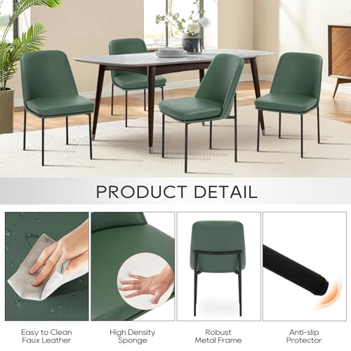 Image of COLAMY Modern Dining Chairs Set of 6, Faux Leather Upholstered Dining Room Chairs Kitchen Chairs Dinner Chair with Curved Back and Metal Legs, Green