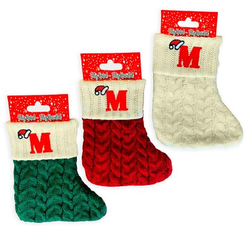 Framan Calcetines Navideños Festivos, Tejido de Punto, Diseño con Letras Iniciales Decorativas, para Colgar (Blanco, Letra M)