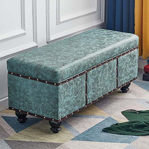 Banc de rangement en cuir rétro vert pour chambre et salon - 3