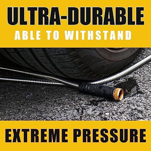 HooSeen Metal Garden Hose 100ft, Stainless Steel Water Hose with 10 Function Nozzle, Heavy Duty Garden Hose,Kink Free & Tangle Free,Flexible & Lightweight, Puncture Proof Metal Hose for Yard,Outdoors - Thumbnail 4