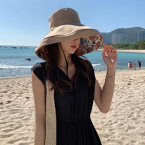 Chapéu de sol feminino de aba super larga algodão flexível embalável reversível com borda com fio pr