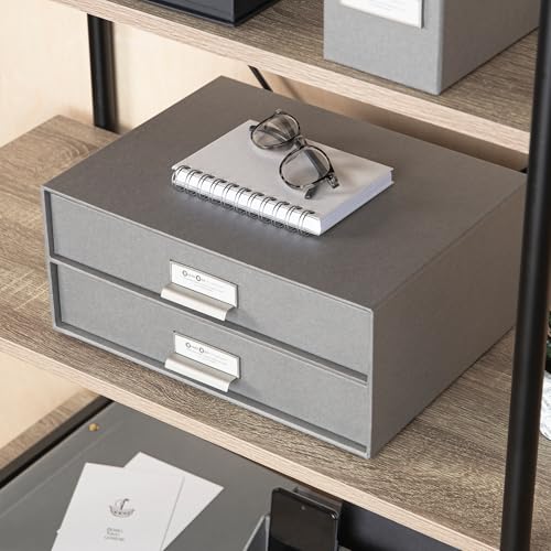 Bigso Box of Sweden Schubladenbox für Dokumente und Bürobedarf – Schreibtisch Organizer mit 2 Schubladen – Ablagesystem aus Faserplatte und Papier – grau - 5