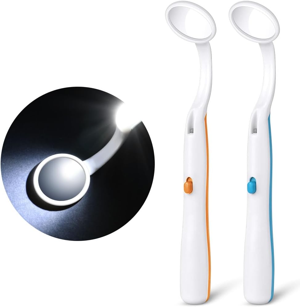 ACWOO Dental Mirror with Light, 2PCS Dental Teeth Mirror, Anti Fo Mouth Tooth Mirror, Dental Inspection Mirror with LED Light for Oral Dental Care, Dental Oral Care Tool Kit