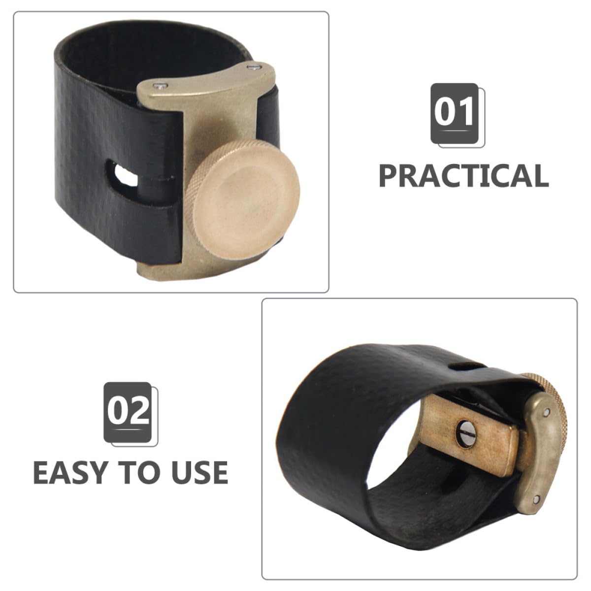 IMIKEYA Ligadura para Saxofón Alto Ligera y Resistente Soporte Confiable, Accesorio Metálico Pu Adecuado para Músicos Profesionales