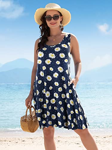Image of BELAROI Women Plus Size Sundress Summer Casual Sleeveless Tshirt Dress Tie Dye Swing Tank Dresses with Pockets Beach Cover up
