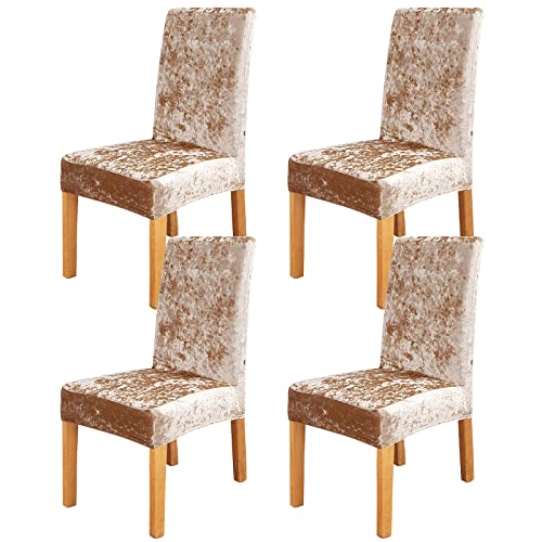MIFXIN Dining Chair Cover Set of 4 Stretch Washable Parsons Chair Slipcovers Seat Protector for Dining Room Kitchen Home Hotel Decor (Crushed Velvet Champagne)
