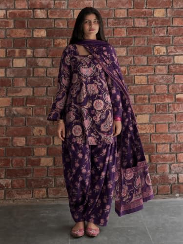 Image of ANNI Designer Farshi Salwar Suit for Women Cotton Printed | Kurta Dupatta Set for Woman | Straight Palazzo Outfit Square Neck Long Sleeve Ethnic Dress Stylish Womens Clothing