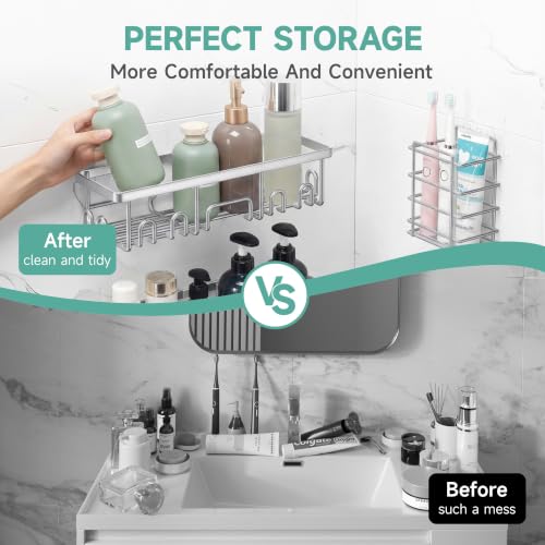 Image of Veken Shower Caddy 6-Pack, Bathroom Organizers and Storage, Matte Silver