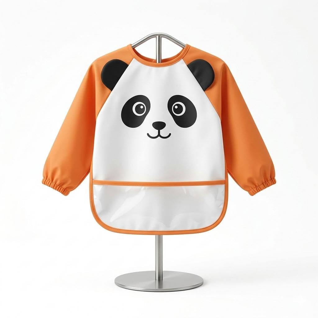 SAEKOS Waterproof Quick Dry Leak Free Colorful Long Full Sleeve Toddler's Baby Bib Apron (Pack of 1)-image-20