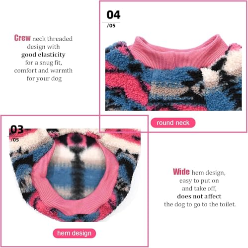 Yoolhamy Hundepullover für Kleine Hunde, Fleece Hunde Pullover, Winter Hundepulli, Ethnische Boho Winterkleidung Weich und warm Pullover Hund Thermische Welpen Dog Sweater (Pink, S)