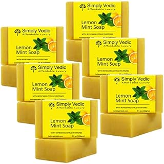 Simply Vedic Vit.C 6-Pack Lemon Mint Soap Bar For Body, Hand, Face|Made with Lemon Essential Oil, 100%Vegan Cold Pressed With Coconut Oil for Brightening and a Refreshing bath, Hand-Made (3.5 Oz.X 6)
