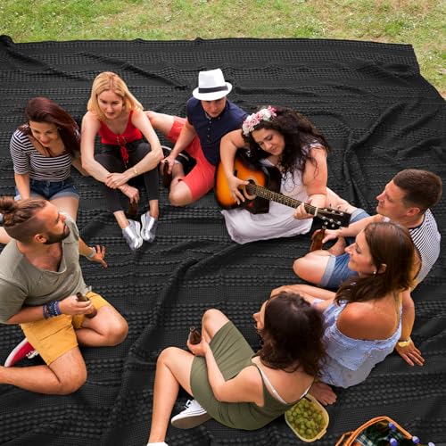 Image of PHF 100% Cotton Waffle Weave Blanket Oversized King for Bed 120 inchx120 inch- Giant Big Lightweight Blanket 10'x10' for Bed Sofa - Aesthetic Extra Large Washed Cotton Soft Blanket - Black