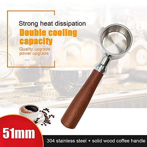 51mm Bottomless Portafilter, Detachable Stainless Steel Bottomless Filter Holder with Filter Basket & Wooden Handle for Coffee Machines, Coffee Machine Replacement Parts - Thumbnail 2