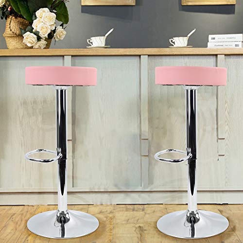 Kktoner Round Bar Stool Pu Leather With Footrest Height Adjustable Swivel Pub Chair Home Kitchen Bar Stools Backless Stool (Pink) #TOP1
